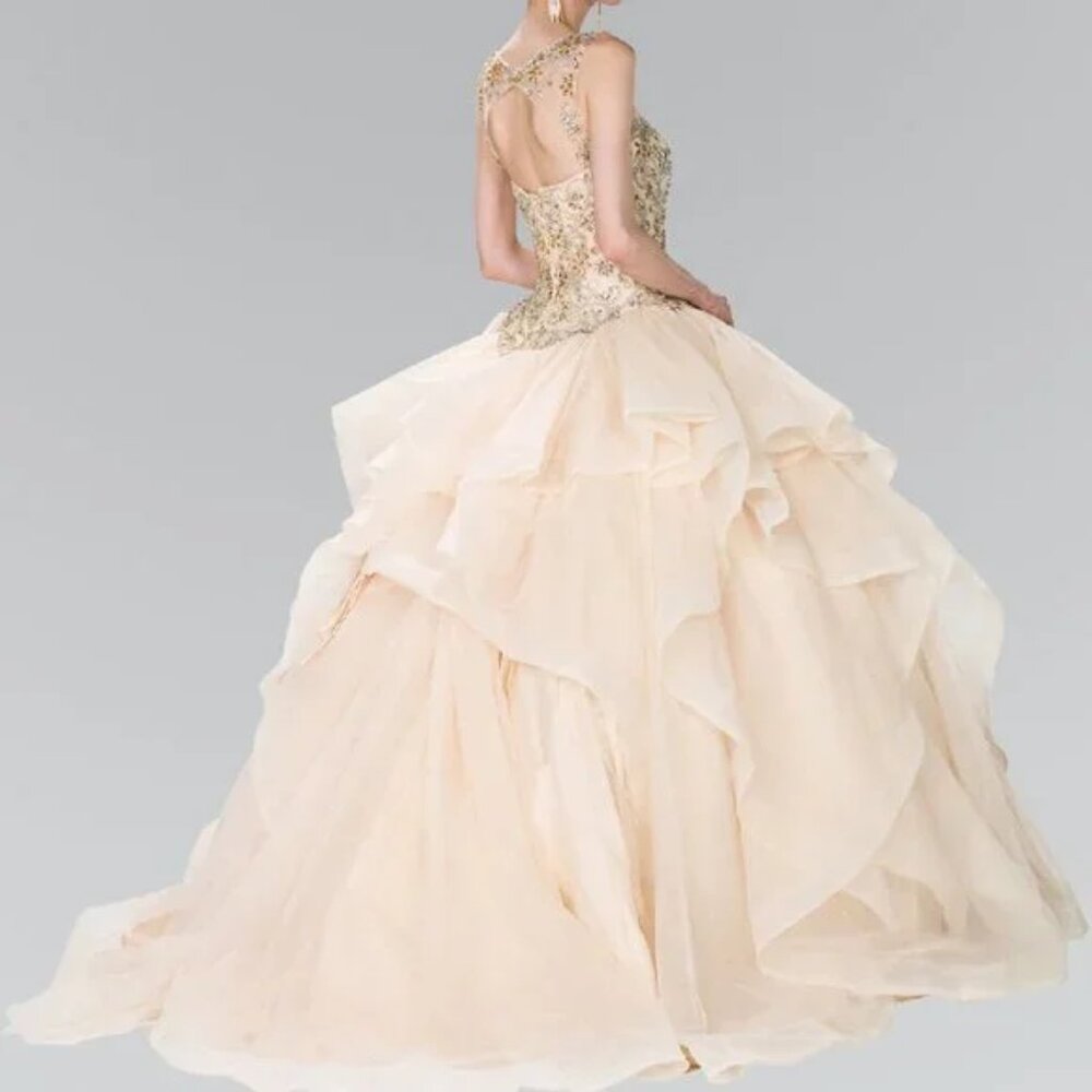 Sequin Bodice Illusion Neck Evening Dress GSGL2378